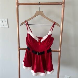 Amazon Red and White Chemise with Plunging Neckline with G String